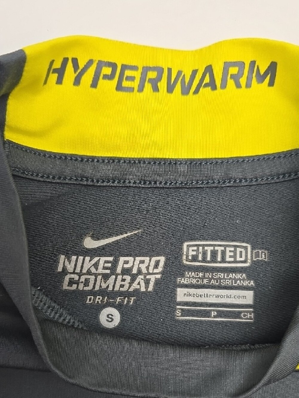 Nike Pro Combat Black/Yellow Dri Fit Top Training Stretch Gym Long Sleeve Shirt - Picture 2 of 7